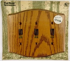 Jackson Fine Wood Accessories, Solid Oak, 3 Toggle, Wall Plate, NEW OLD STOCK.