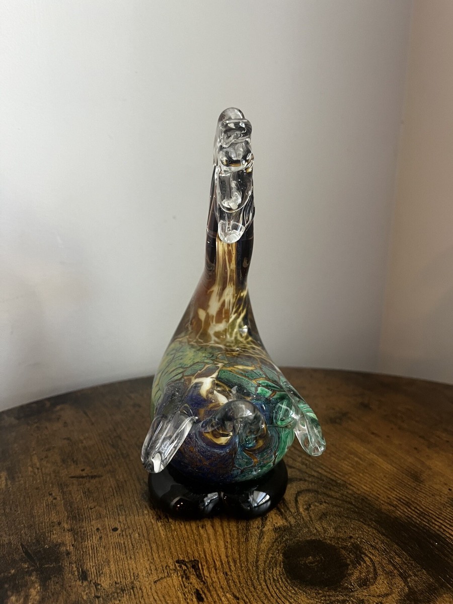Vintage Murano Style Art Glass Pelican Figurine Blues and