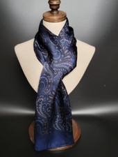 100 Silk Satin Scarf men women neckerchief Wrap Paisley blue navy soft QS175-21