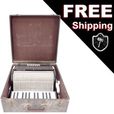 Vintage Francini Accordion With Red Bellows and Old Case C18826 Made in Italy