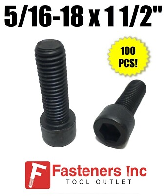 (Qty 100) 5/16-18 x 1-1/2'' Socket Head Allen Cap Screw 12.9 Black Oxide / Plain