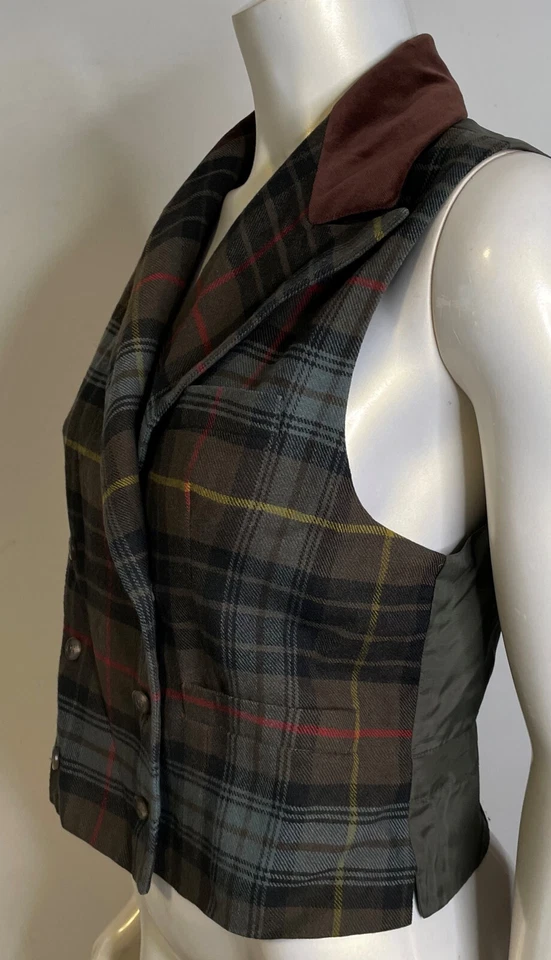 Polo Ralph Lauren Chaleco a Cuadros Verde Oliva Mujer M Lana y Terciopelo Doble Pecho Foto 4 de 4