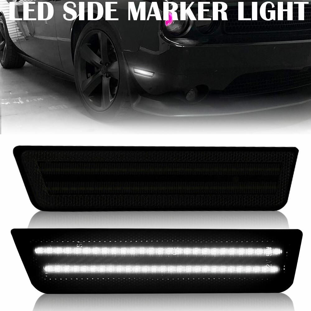 8 45183 Dodge Challenger Front Side Marker Lights White Smoked Lens