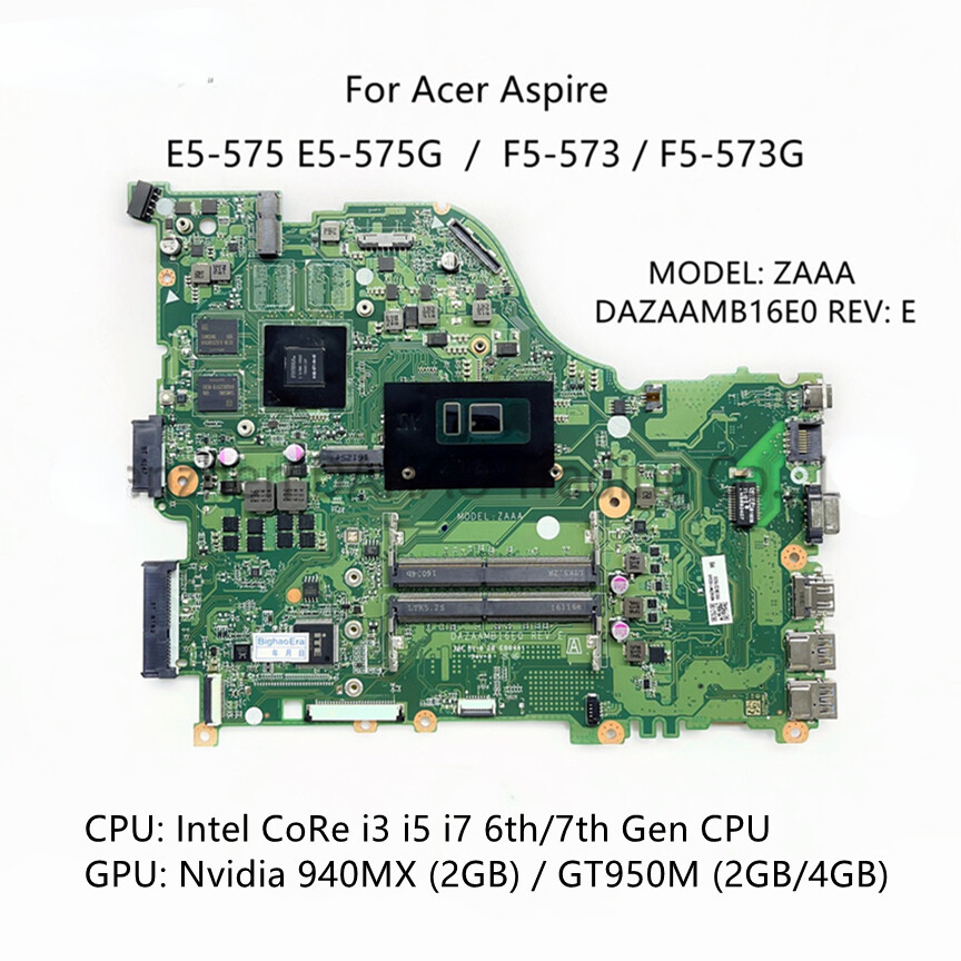 DAZAAMB16E0 For Acer Aspire E5-575 Motherboard i3 i5 i7 CPU 940MX GT950M  2GB/4GB