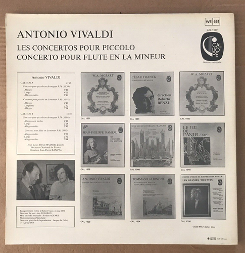 VIVALDI Les Concertos Pour Piccolo-CALIOPE CAL 1630 - LP 1979 France - Picture 2 of 5