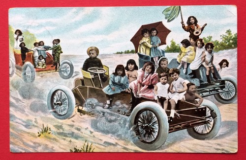 Carte postale 1905 enfants dans automobile (5587 - Photo 1/1