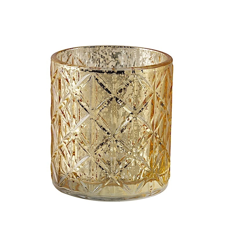 6 pcs 3" Metallic Geometric Design Mercury Glass Votive Candle Holders Wedding - Image 3 of 4