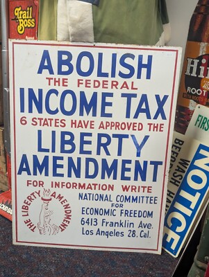 Vintage Metal Abolish Income Tax Sign Statue Of Liberty Los Angeles California 
