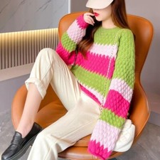 Women Fashion Sweater Tops Multi Colors Round Neck Long Sleeves Knitted Jumpers