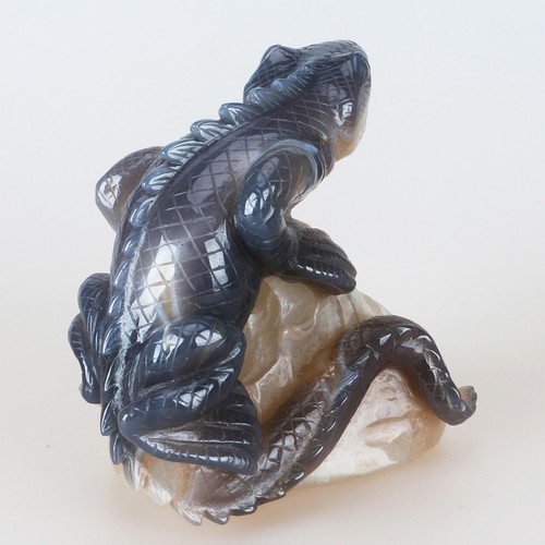 4.8" Natural Geode Agate Quartz Crystal Hand Carved Lizard Carving 989g - Picture 4 of 8