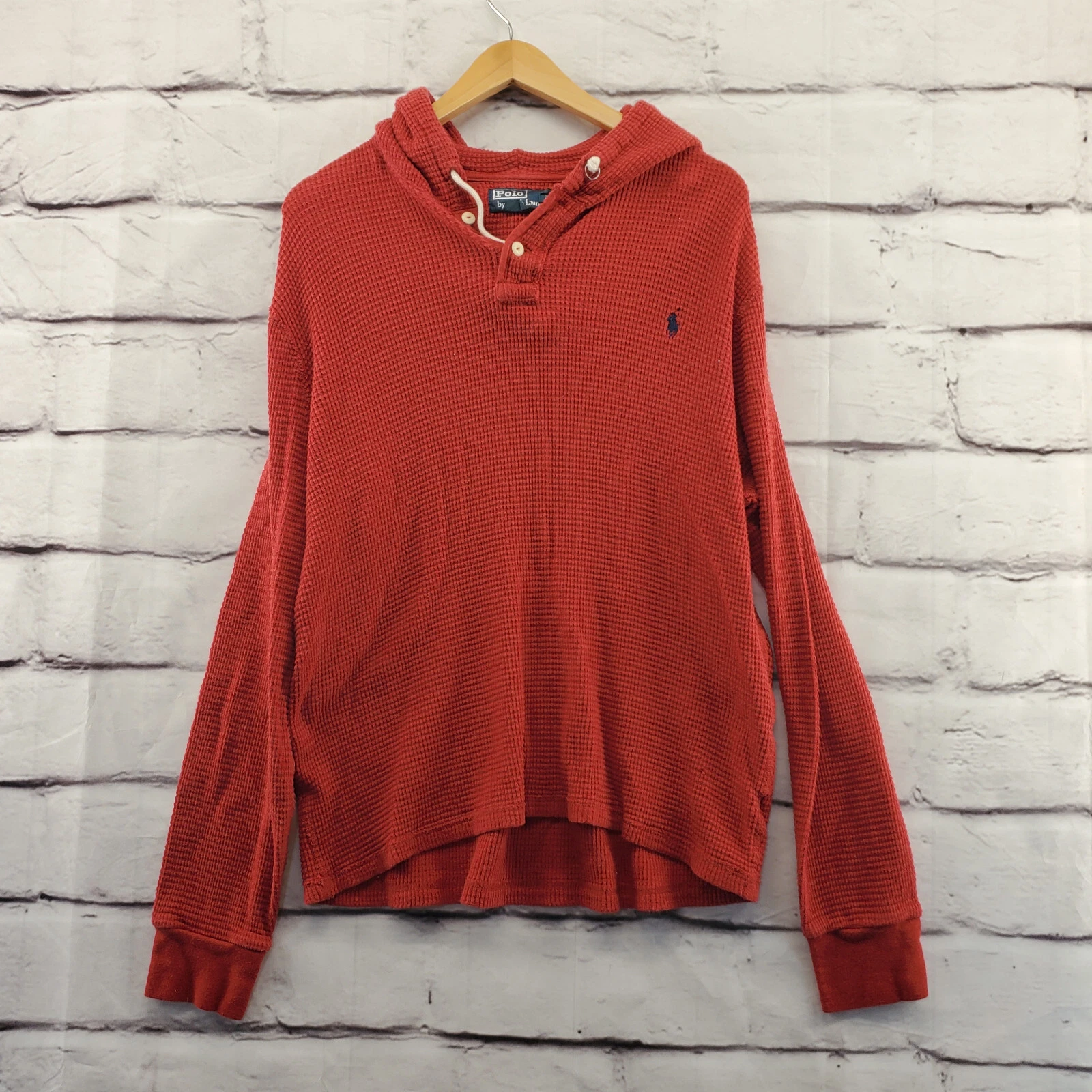 POLO RALPH LAUREN Hoodie Mens XL Vintage Long Sleeve Thermal Red