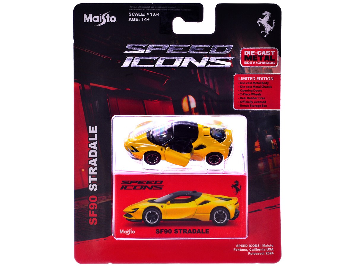 Ferrari SF90 Stradale Yellow with Black Top Speed Icons 1/64