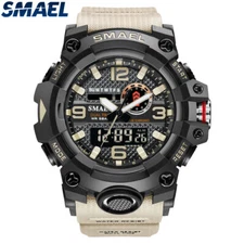 SMAEL Men Military Watch LED Sport Digital Wristwatch Dual Display Alarm Watches