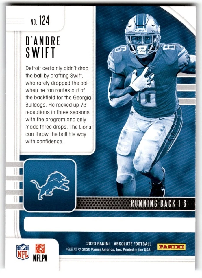2020 Panini Absolute Green D'Andre Swift Rookie #124 Detroit Lions - Image 2 of 2