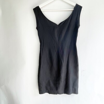 Byblos Women Dress Size 6 Black Silk Linen Sleeveless Vintage 90's
