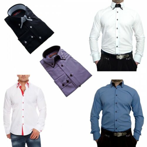 Herren Designer Hemd tailliert  2 Kragen 2 Knopf Herrenhemd Slim Fit Bügelfrei - Bild 1 von 13