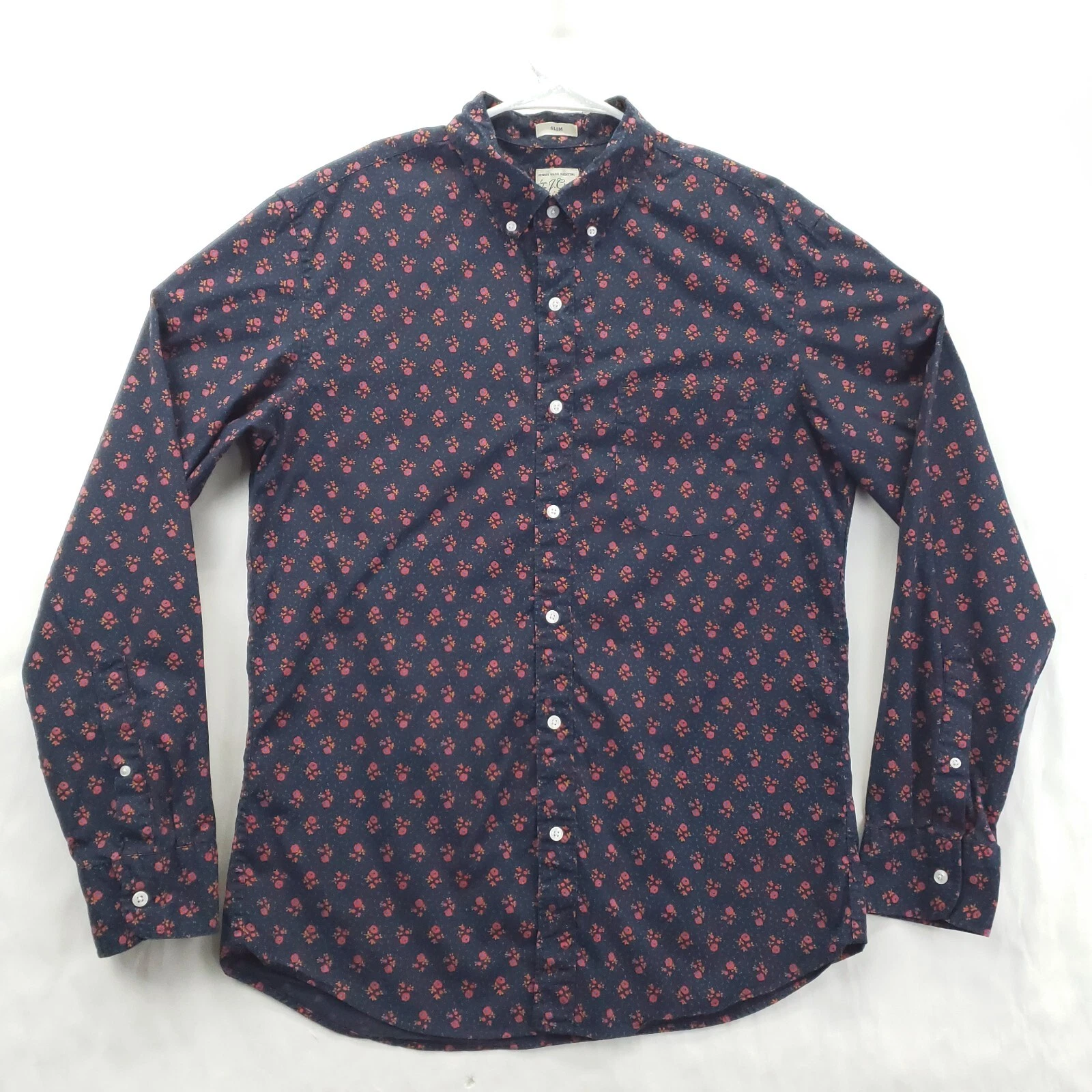 J Crew Shirt Mens Medium Blue Floral Stretch Slim Fit Long Sleeve Button-Down