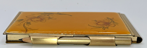 Vintage Brass Pocket Spring Flip Note Pad with Pencil Paper Yellow Flower - Picture 9 of 12