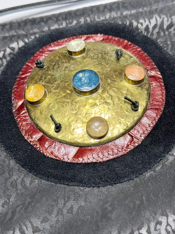 Vintage Textured Leather OOAK Black Shoulder Bag Brass And Glass  Embellishment - Image 3 of 4