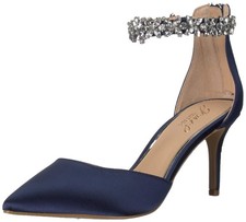 Jewel Badgley Mischka Raleigh Pointed Toe Kitten D'Orsay 7 Navy