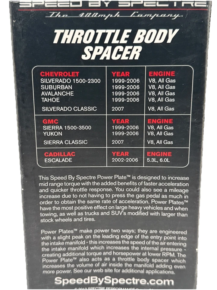 Spectre Throttle Body Spacer Fits 2002-2006 Cadillac Escalade Model Number 11251 - Image 3 of 4