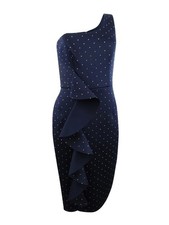 Betsy & Adam Women's Metallic-Dot Ruffled Scuba Dress (2, Navy/Gold)