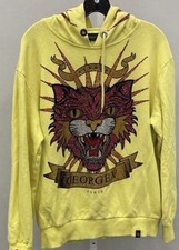 Avenue George V Paris Men Long Sleeve Yellow Hoodie Cat rhinestone Hole Bling XL