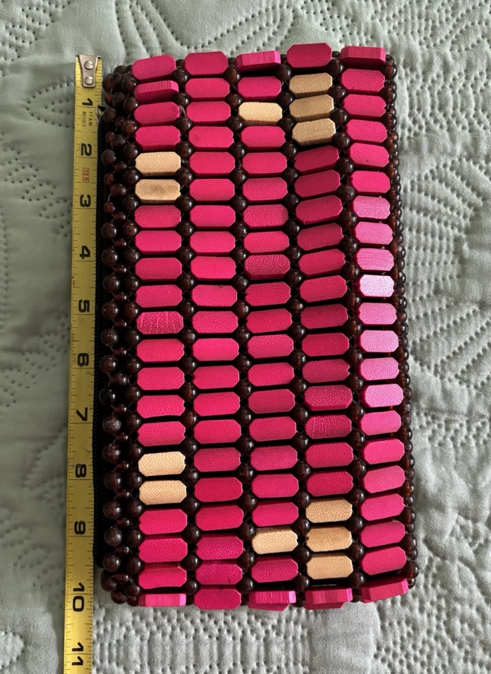 Bolso clutch africano hecho a mano con cuentas/madera Foto 3 de 4