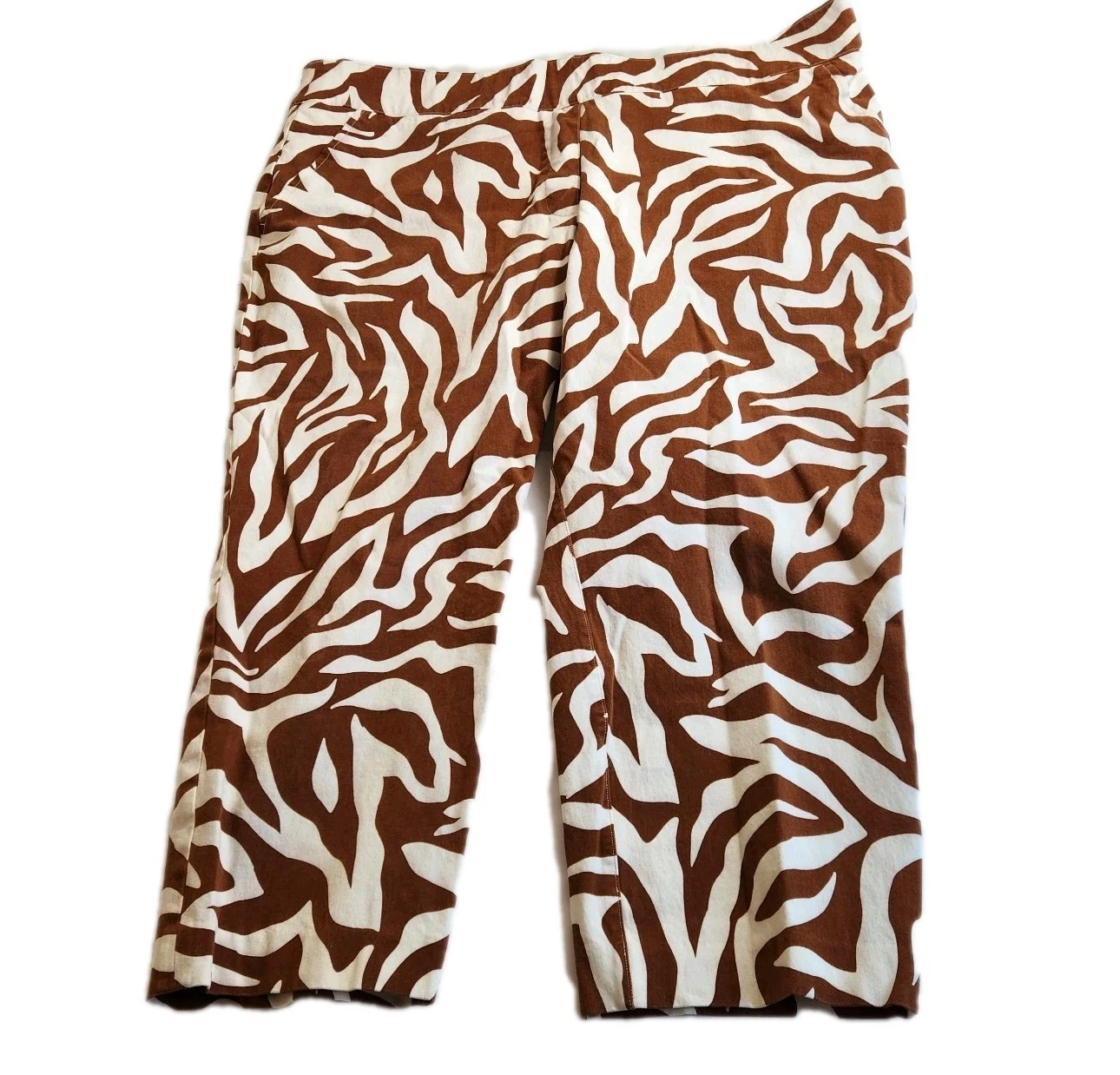 Spanx Womens Capri Pants Sz 1X On The Go Brown Animal Print Shaping Straight Leg