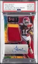 2021 PANINI SELECT TAG SIG SWATCHES PRIZM TYREEK HILL 25/25 PSA 8 AUTO 10
