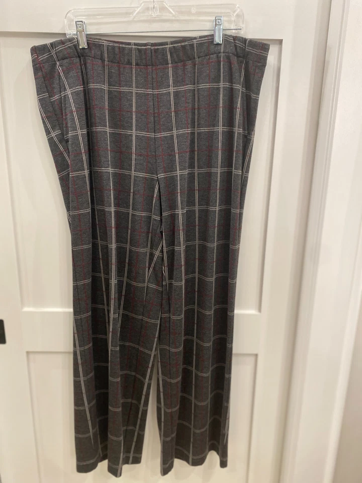 J. Jill Ponte Full-Leg Gray/Wine/White Plaid Pull On Elastic Waist XL P Pants - Image 2 of 4