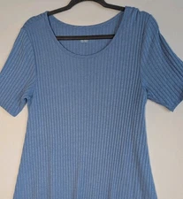 Soft Surroundings Santiago Maxi Dress Petite M Textured Short Sleeve Blue Soft 
