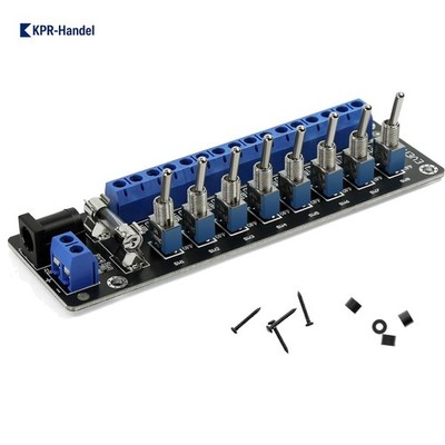 Hochwertiger 3-24V DC Stromverteiler mit 8 Miniaturkippschaltern und LEDs
