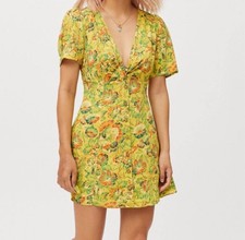 Urban Outfitters Yellow Tropical Floral Print Twist Front Button Down Mini Dress
