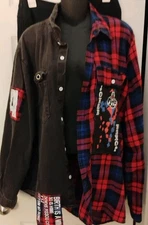 DaYhYpe Mens Denim & Flannel Shirt/Jacket Hybrid XL Black and Red