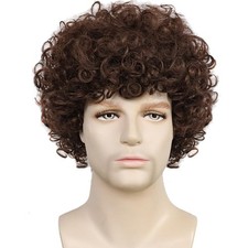 Mens Brown Afro Wig Short Curly Brown Wig 70s 80s Rocker Afro California Hair...