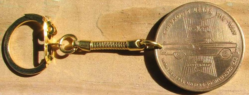 NOS 1954 CHEVROLET BRONZE ADVERTISING KEYCHAIN #AA205