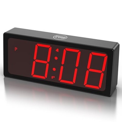  Digital Alarm Clock with Auto Dimmer, Dual Power (Battery/USB),-Easy Red Led