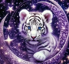 5D Diamond Art Painting Kit Baby White Tiger with Purple Moon 30cmx30cm