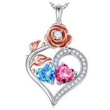 Rose Heart Birthstone Necklaces for Women - 925 03-10-Mar-Oct Birthstone
