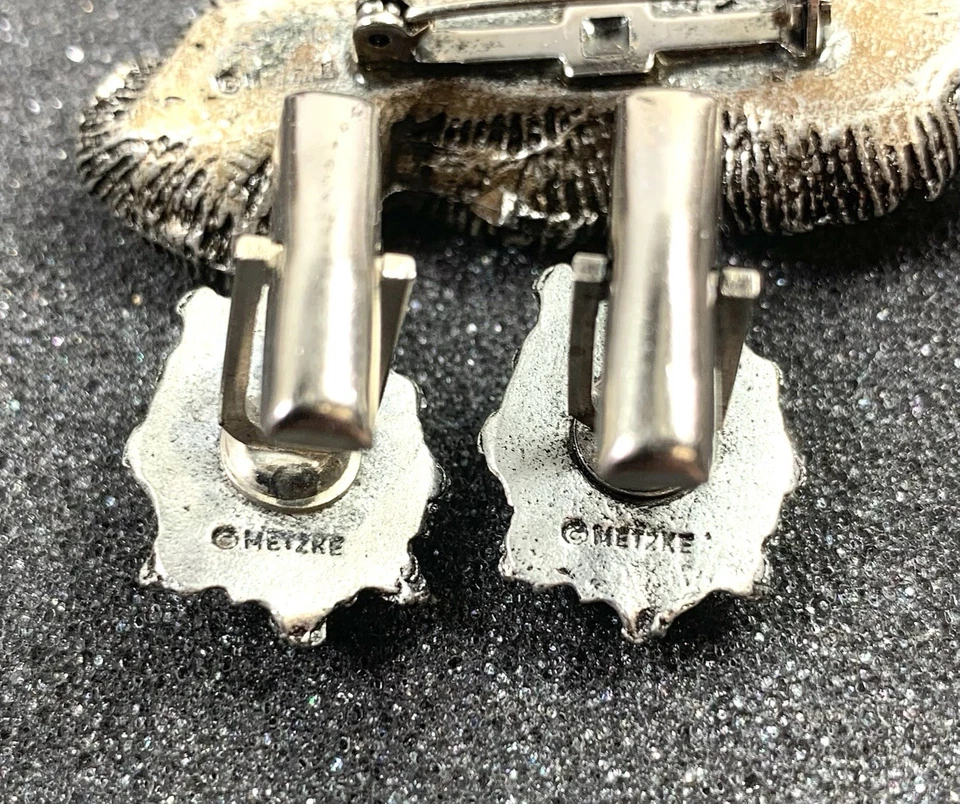 Vintage Metzke Pewter Cufflinks & Brooch Pin Ocean Nautical Jewelry - Image 4 of 4