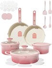 CAROTE 20 Pcs Titanium Cookware Set Nonstick Dishwasher And Oven Safe - Pink
