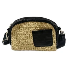 Auth jack gomme - Beige Black Straw Chemical Fiber Leather Shoulder Bag