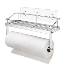 Stainless Steel 2 in 1 Paper Towel Rack Basket with Shelf - Spice Rack & Self...