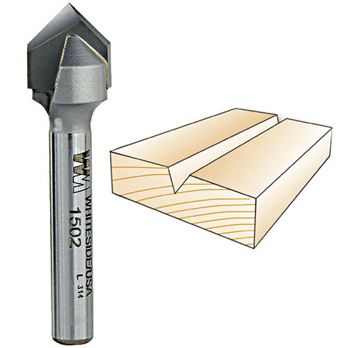 Whiteside 90 deg. V-Groove Bit, 1/4 in. SH x 1/2 in. CD x 1/4 in. PL 1502