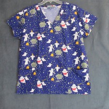 Serene Uniforms Scrub Top Womens M Blue Ghosts Halloween Medical Nurse Doctor