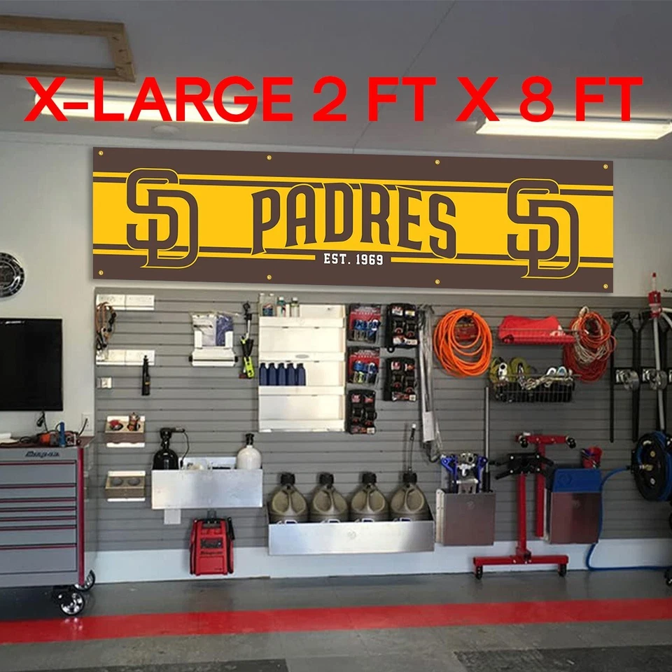 Bandera grande de los Padres de San Diego 2x8 pies con logotipo de bandera béisbol MLB ENVÍO GRATUITO Foto 3 de 4