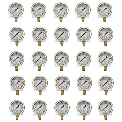 25 PACK LIQUID FILLED PRESSURE GAUGE 0-300 PSI, 2.5'' FACE, 1/4'' NPT LOWER MOUNT