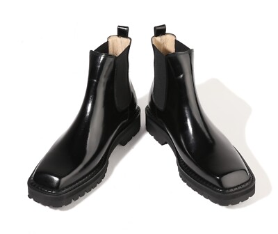 Firenze Atelier Mens Polished Black Leather Square Toe Chelsea