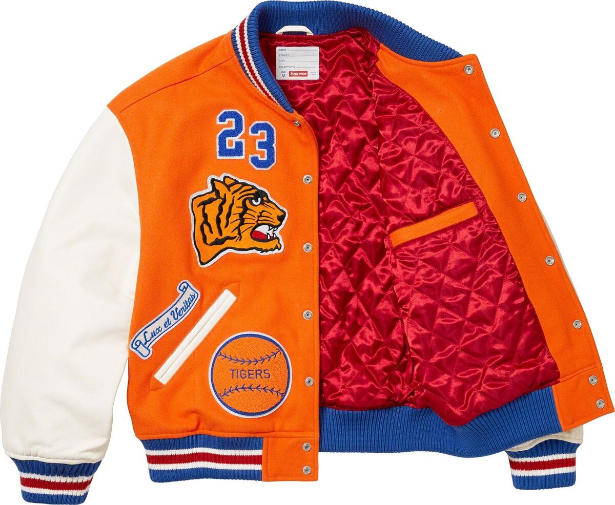 Supreme Tiger Varsity Jacket 2023 Black Brown Orange 3colors Supreme Tiger Varsity Jacket 2023 Black Brown Orange 3colors